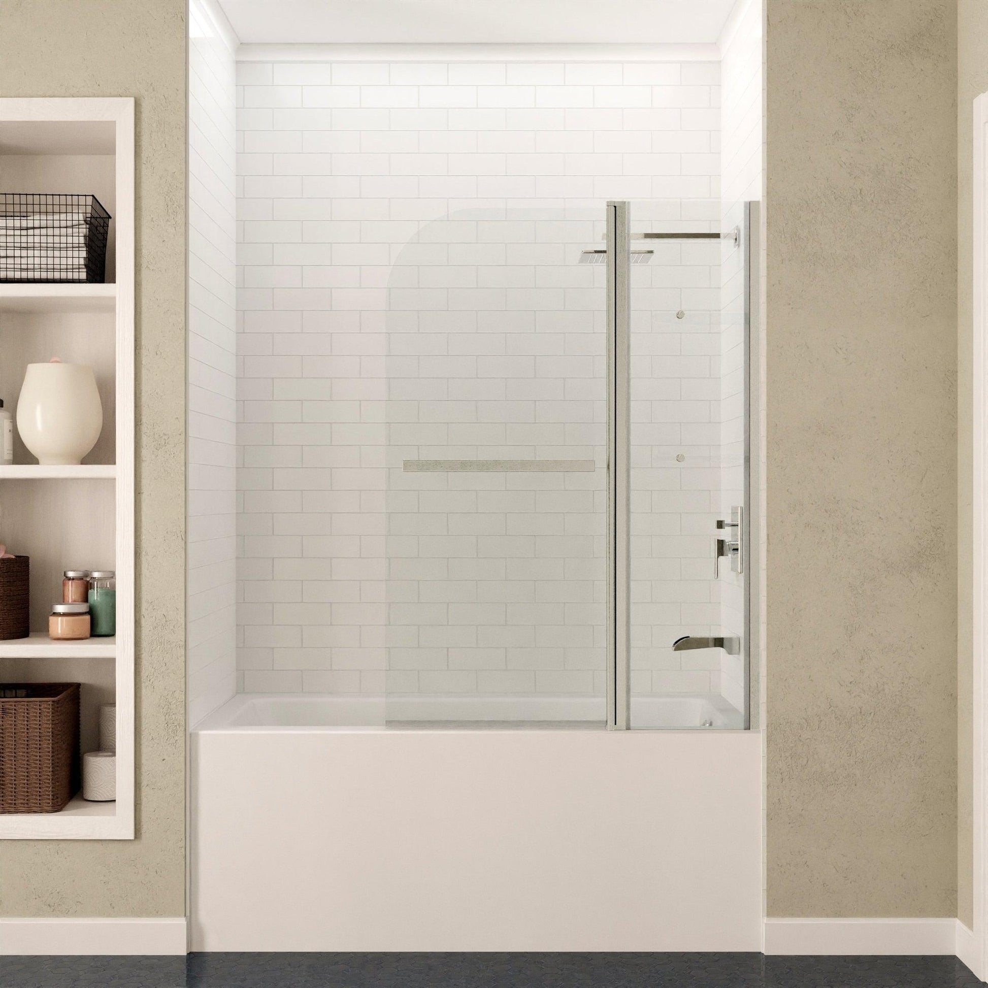 ANZZI Galleon Series White "60 x 32" Alcove Right Drain Rectangular Bathtub With Built-In Flange and Frameless Brushed Nickel Hinged Door