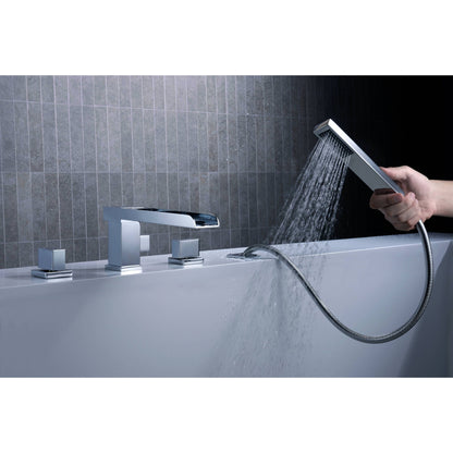 ANZZI Glymur Series 2-Handle Polished Chrome Waterfall Spout Roman Tub Faucet With Euro-Grip Handheld Sprayer