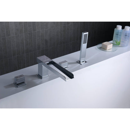 ANZZI Glymur Series 2-Handle Polished Chrome Waterfall Spout Roman Tub Faucet With Euro-Grip Handheld Sprayer