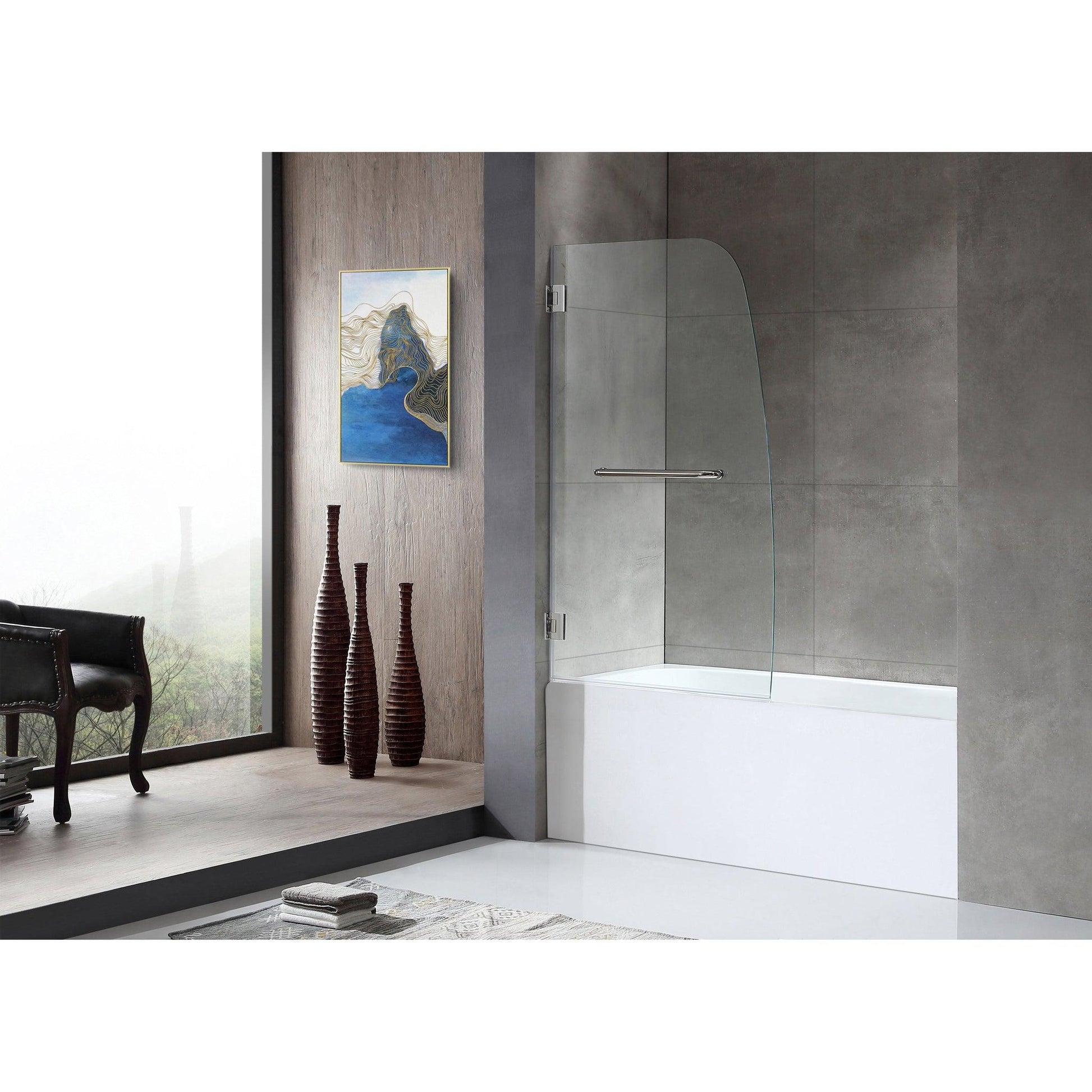 ANZZI Grand Series White "60 x 30" Alcove Left Drain Rectangular Bathtub With Built-In Flange and Frameless Polished Chrome Hinged Door