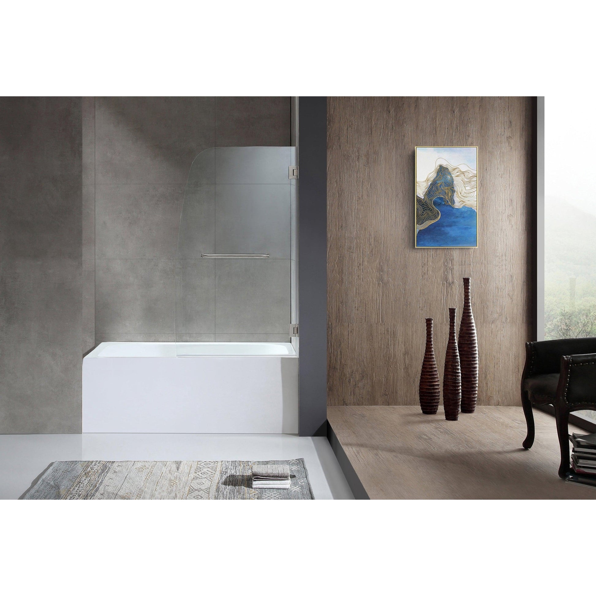 ANZZI Grand Series White "60 x 30" Alcove Right Drain Rectangular Bathtub With Built-In Flange and Frameless Brushed Nickel Hinged Door