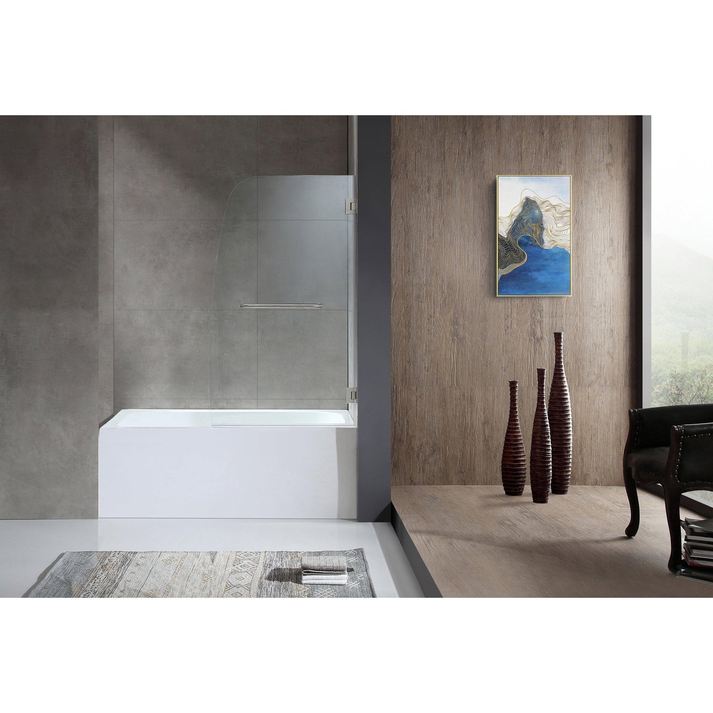 ANZZI Grand Series White "60 x 32" Alcove Right Drain Rectangular Bathtub With Built-In Flange and Frameless Brushed Nickel Hinged Door