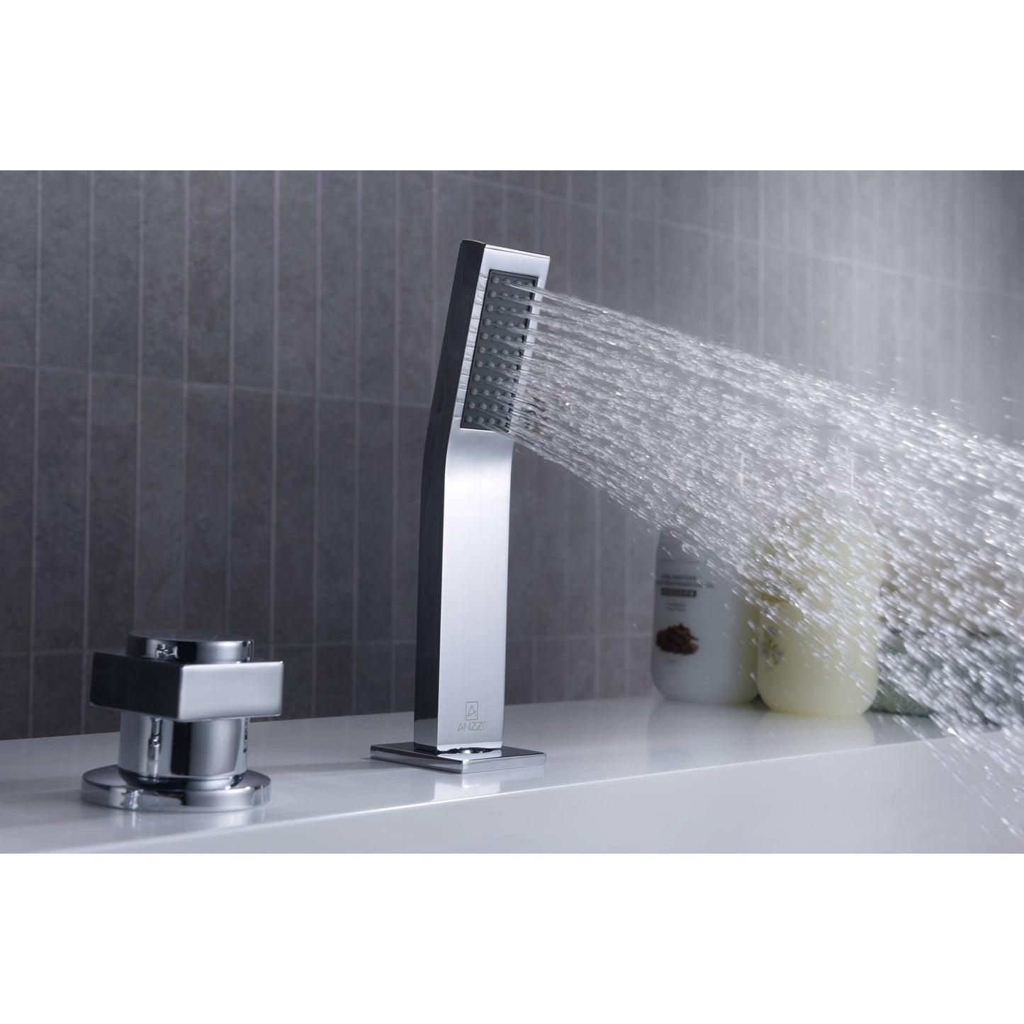ANZZI Guaira Series 3-Handle Polished Chrome Waterfall Spout Roman Tub Faucet With Euro-Grip Handheld Sprayer