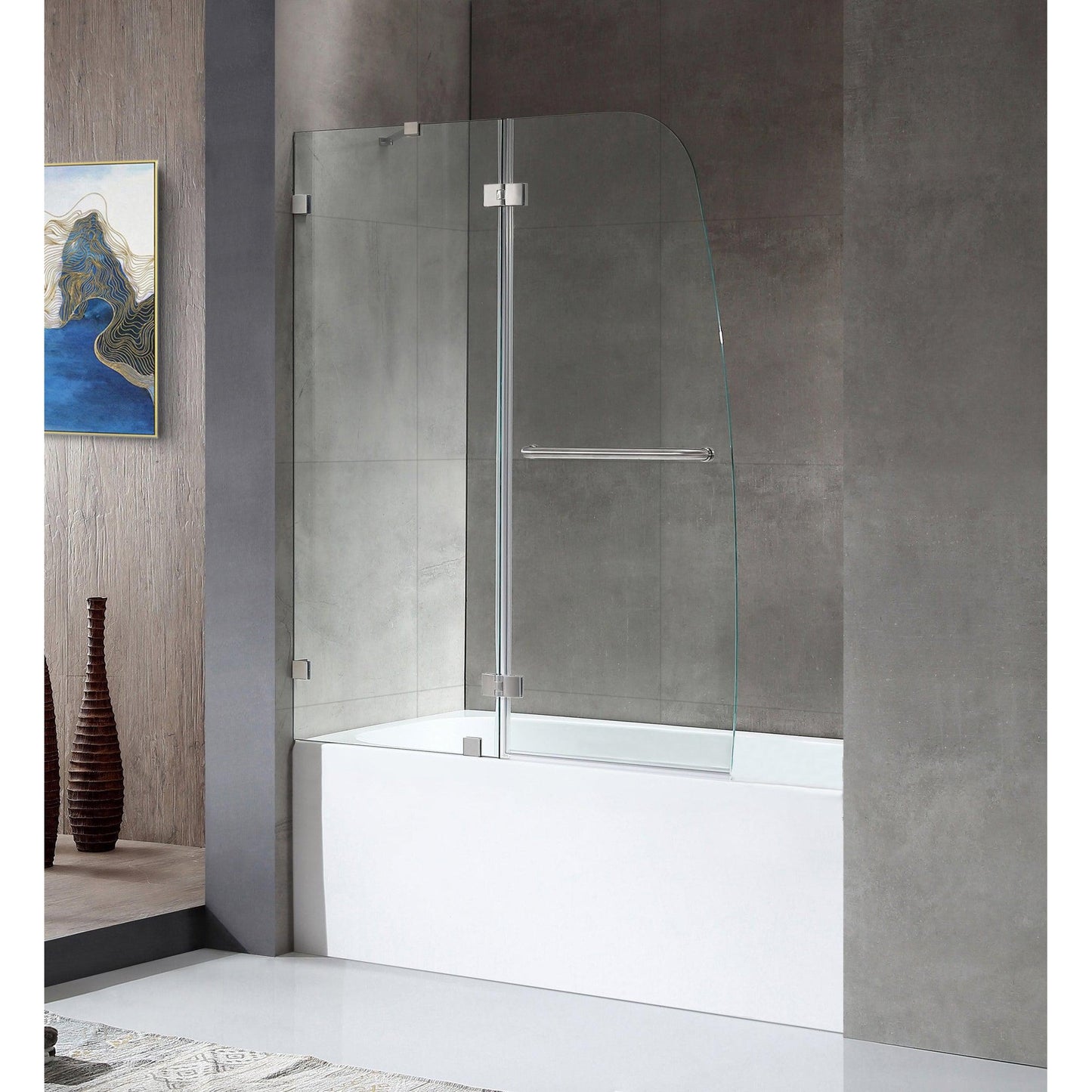 ANZZI Herald Series White "60 x 30" Alcove Left Drain Rectangular Bathtub With Built-In Flange and Frameless Brushed Nickel Hinged Door