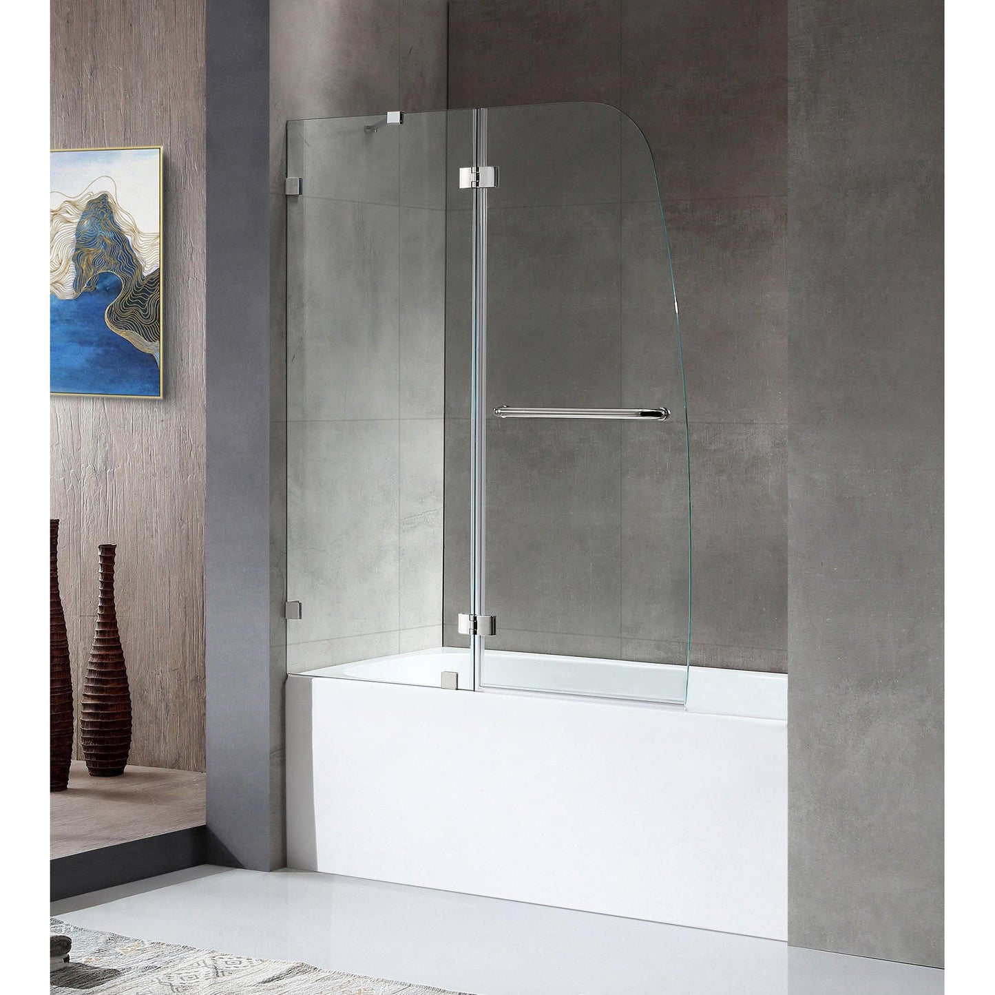 ANZZI Herald Series White "60 x 30" Alcove Left Drain Rectangular Bathtub With Built-In Flange and Frameless Polished Chrome Hinged Door