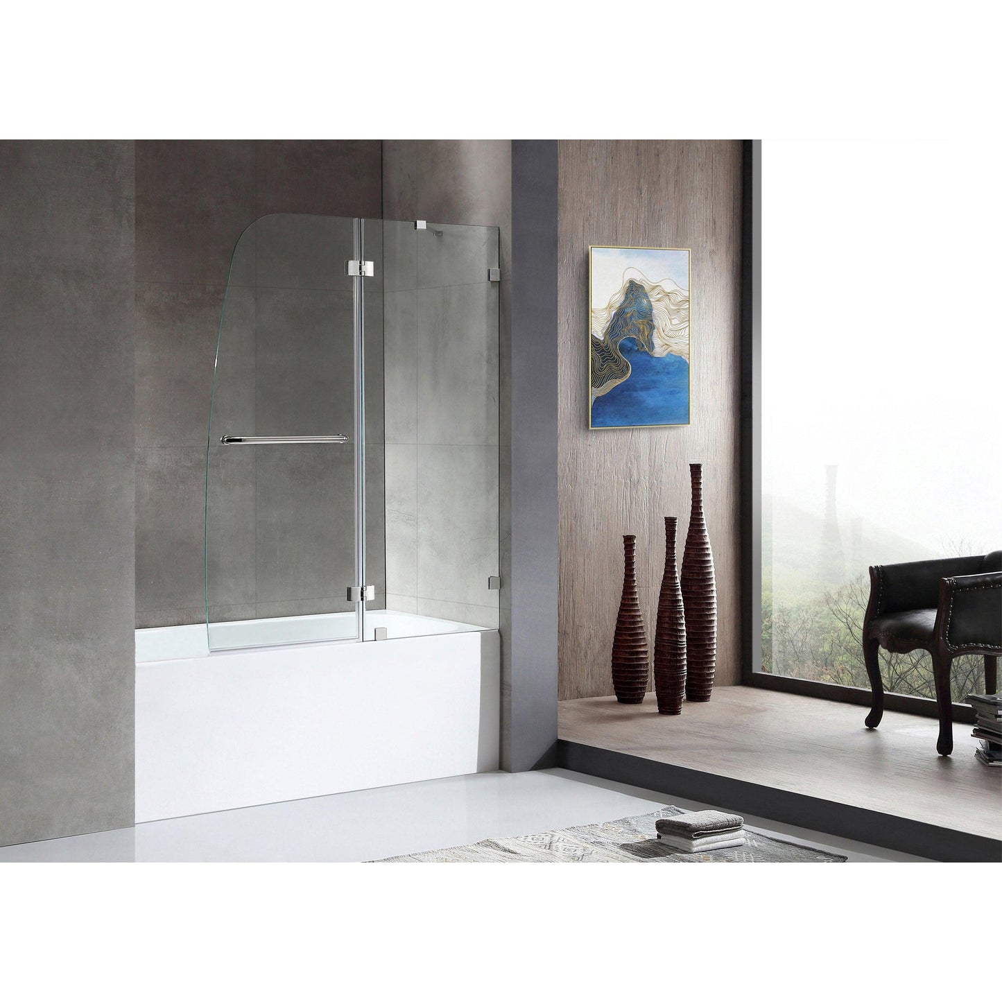 ANZZI Herald Series White "60 x 30" Alcove Right Drain Rectangular Bathtub With Built-In Flange and Frameless Polished Chrome Hinged Door