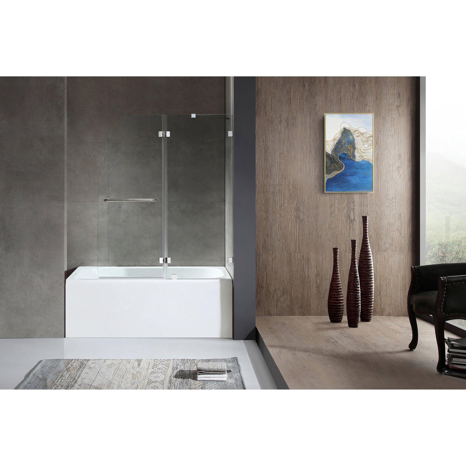 ANZZI Herald Series White "60 x 32" Alcove Right Drain Rectangular Bathtub With Built-In Flange and Frameless Polished Chrome Hinged Door