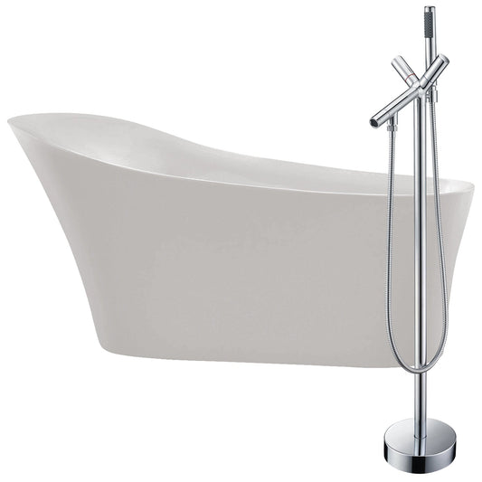 ANZZI Maple Series 67" x 31" Freestanding Glossy White Bathtub With Built-In Overflow, Pop Up Drain and Havasu Bathtub Faucet