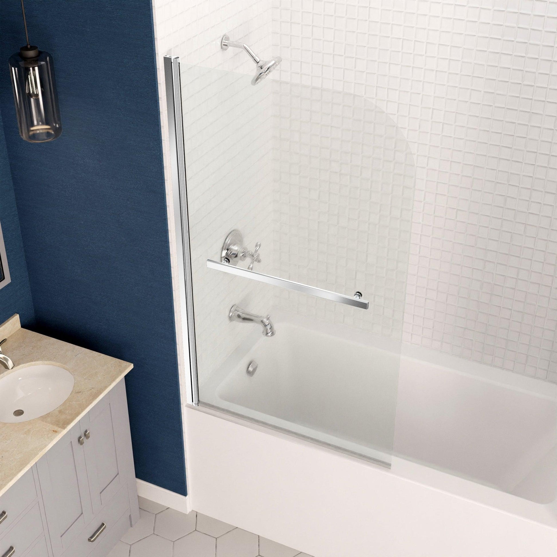 ANZZI Myth Series White "60 x 32" Alcove Left Drain Rectangular Bathtub With Built-In Flange and Frameless Polished Chrome Hinged Door