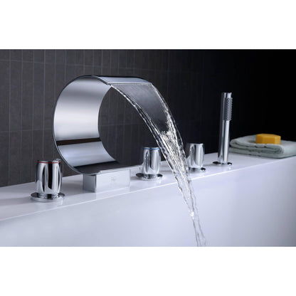 ANZZI Ribbon Series 3-Handle Polished Chrome Waterfall Spout Roman Tub Faucet With Euro-Grip Handheld Sprayer