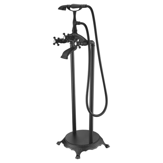 ANZZI Tugela Series 3-Handle Matte Black Clawfoot Tub Faucet With Euro-Grip Handheld Sprayer