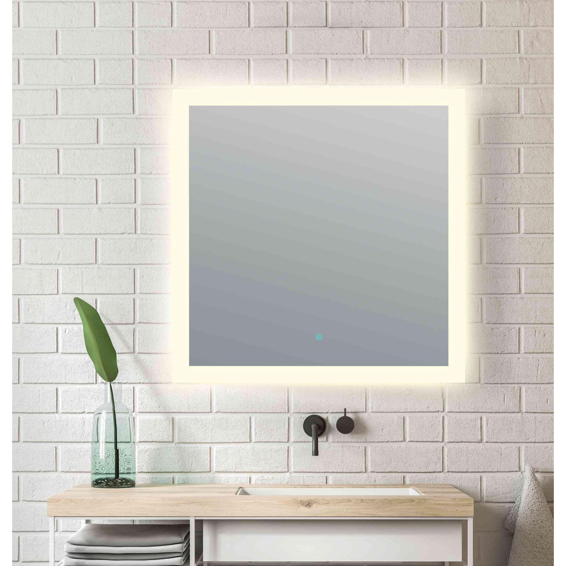 ANZZI Volta Series 36" x 36" Frameless Led Bathroom Mirror With Built-In Defogger