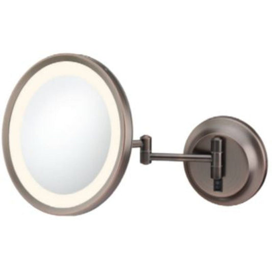 Aptations Kimball & Young 10" x 10" Italian Bronze Wall-Mounted Round Single Sided Hardwired 5X Magnified Makeup Mirror With 3,500K LED Warm White Light Color