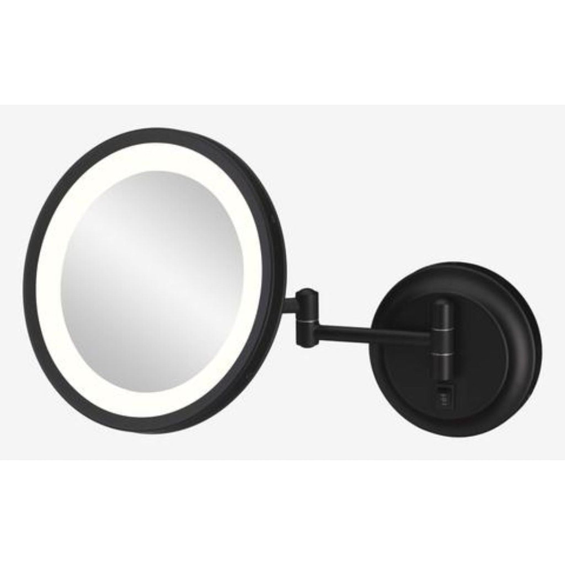 Aptations Kimball & Young 10" x 10" Matte Black Wall-Mounted Round Single Sided Hardwired 5X Magnified Makeup Mirror With Switchable 3,500K Warm White and 5,500K Cool White LED Light Color