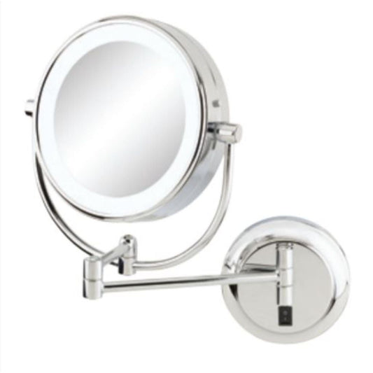 Aptations Kimball & Young 12" x 14" Chrome Wall-Mounted NeoModern Hardwired 1X/5X Magnified Makeup Mirror With Switchable 3,500K Warm White and 5,500K Cool White LED Light Color
