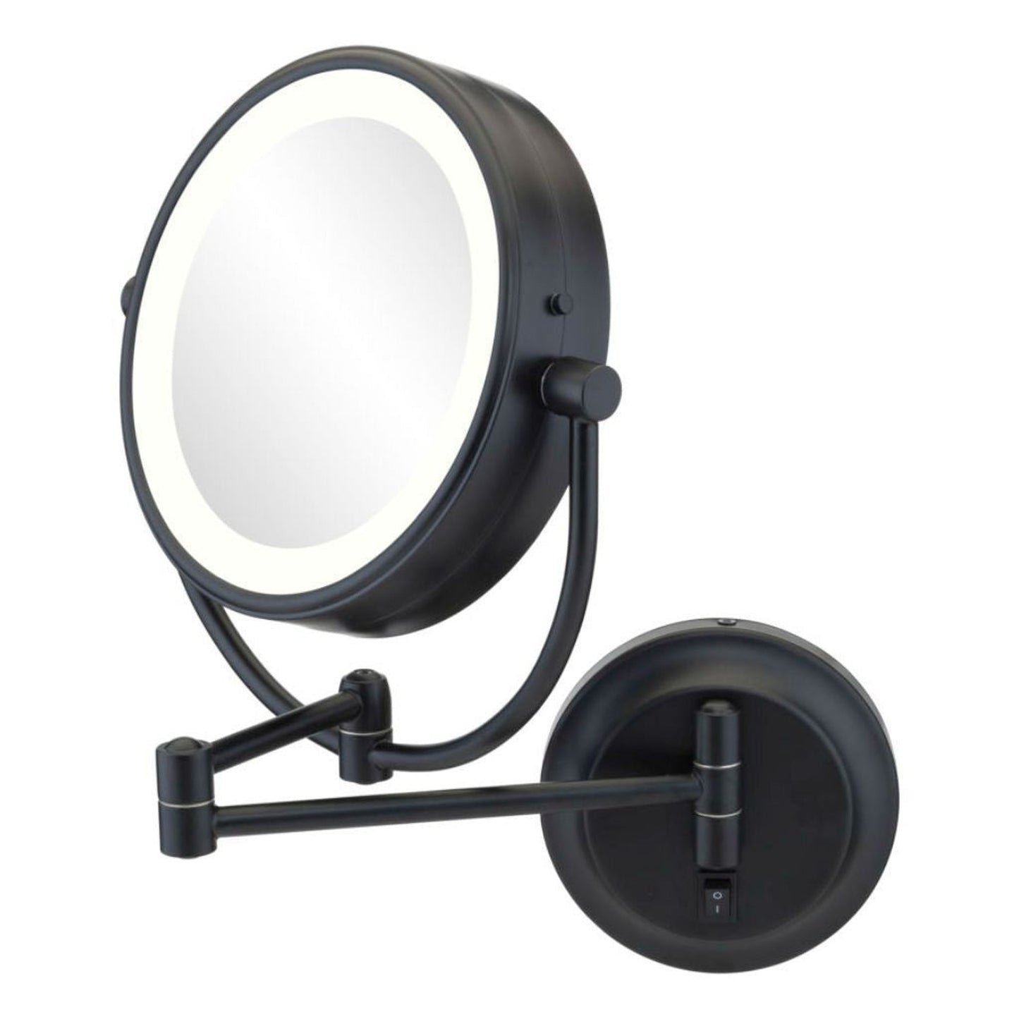 Aptations Kimball & Young 12" x 14" Matte Black Wall-Mounted NeoModern Hardwired 1X/5X Magnified Makeup Mirror With Switchable 3,500K Warm White and 5,500K Cool White LED Light Color