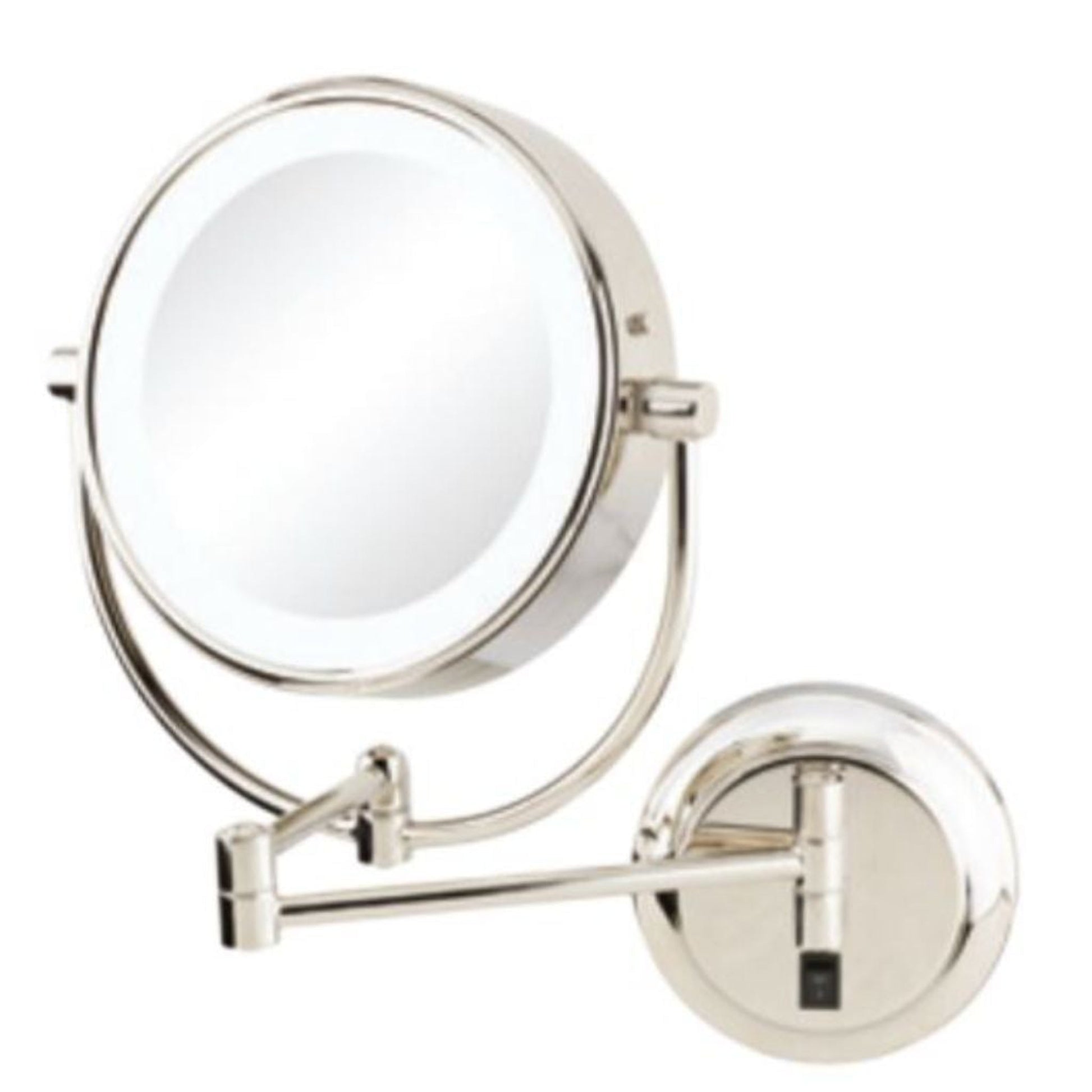 Aptations Kimball & Young 12" x 14" Polished Nickel Wall-Mounted NeoModern Hardwired 1X/5X Magnified Makeup Mirror With Switchable 3,500K Warm White and 5,500K Cool White LED Light Color