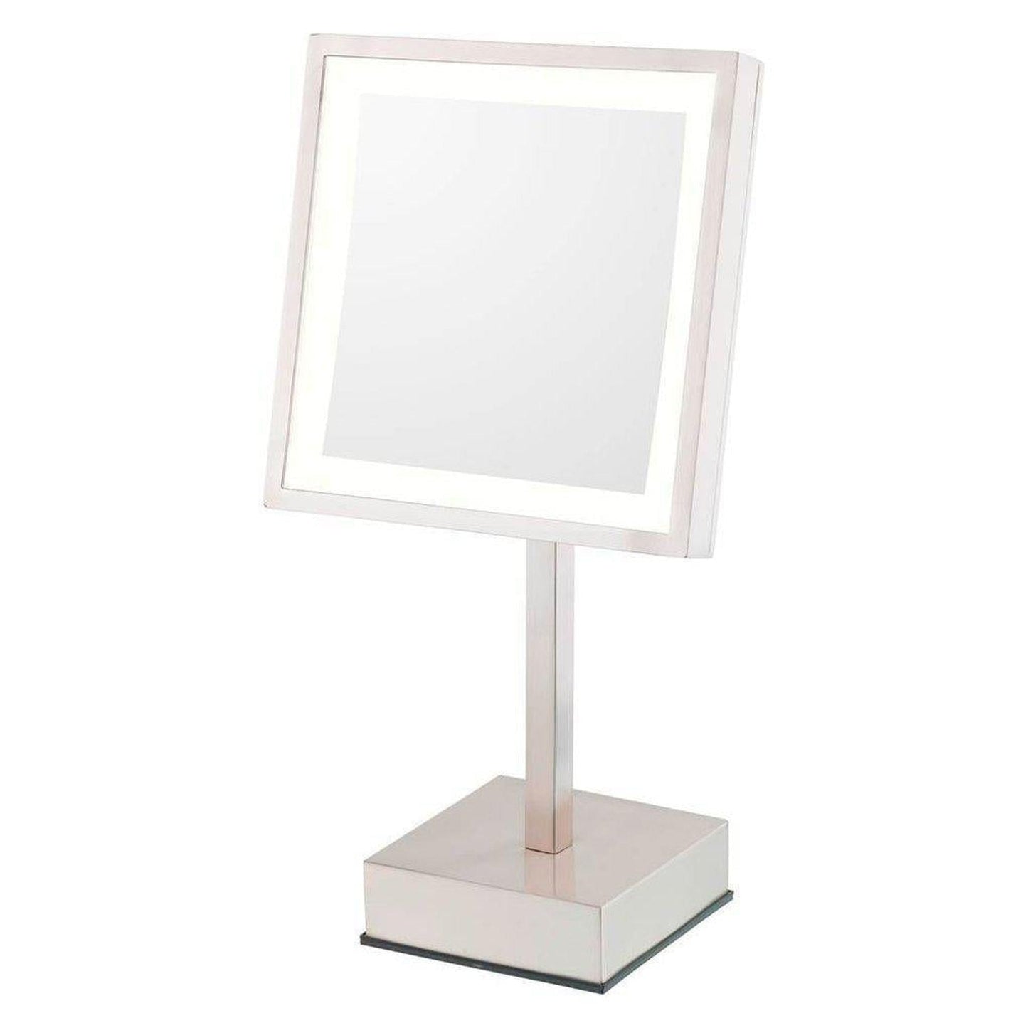 Aptations Kimball & Young 8" x 15" Brushed Nickel Freestanding Square Rechargeable Single Sided 3X Magnified Mirror With 5,500K Cool White LED Light Color