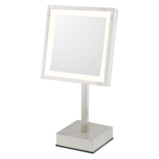 Aptations Kimball & Young 8" x 15" Chrome Freestanding Square Rechargeable Single Sided 3X Magnified Mirror With 5,500K Cool White LED Light Color