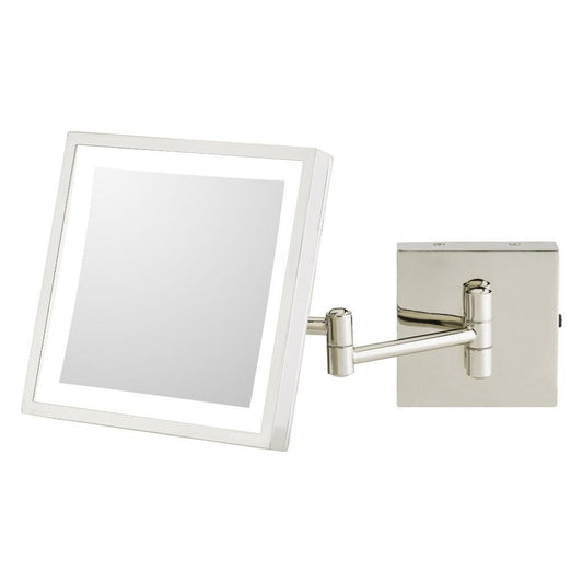 Aptations Kimball & Young 8" x 8" Chrome Wall-Mounted Square Rechargeable Single Sided 3X Magnified Makeup Mirror With 3,500K Warm White LED Light Color
