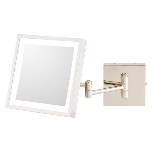 Aptations Kimball & Young 8" x 8" Polished Nickel Wall-Mounted Square Rechargeable Single Sided 3X Magnified Makeup Mirror With 3,500K Warm White LED Light Color
