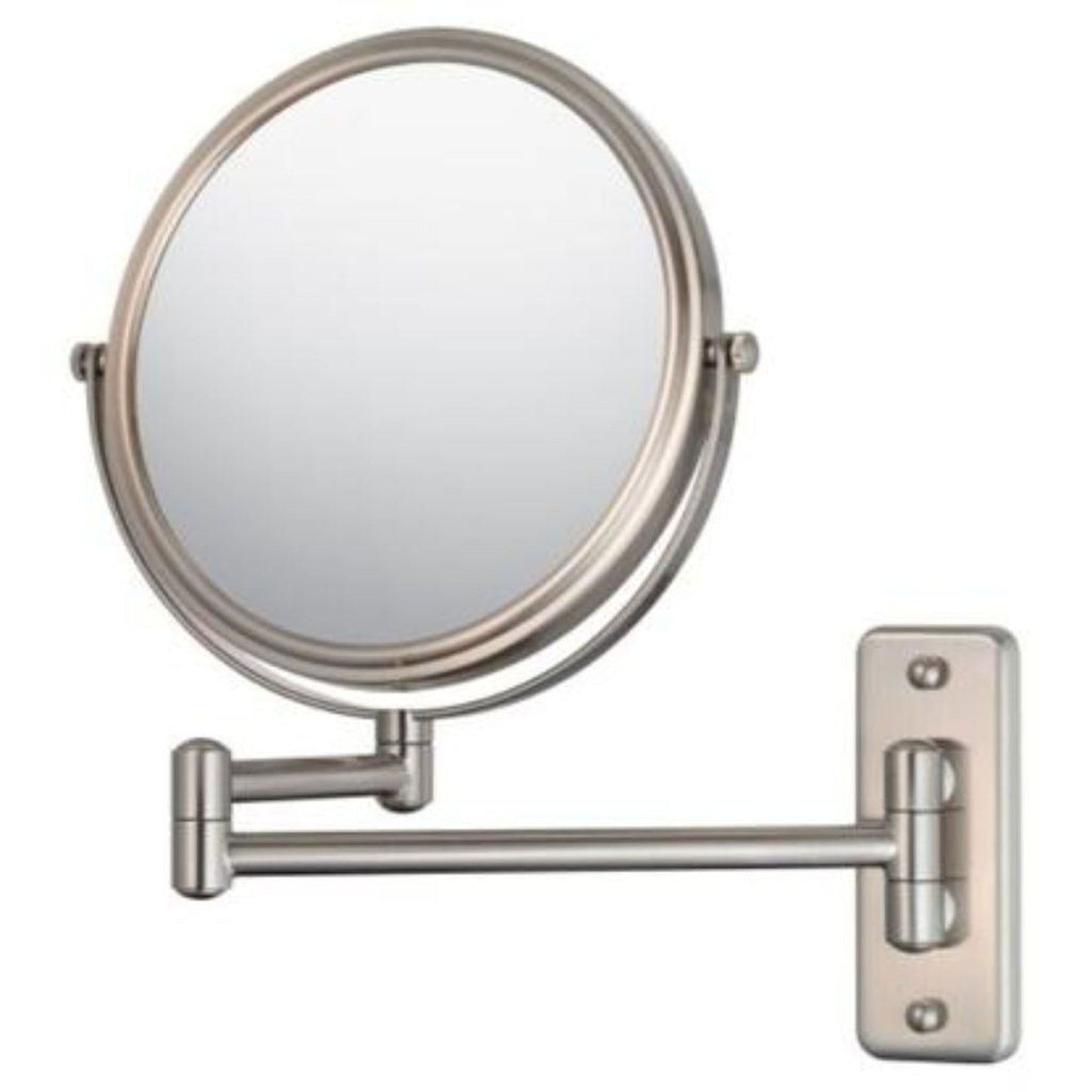 Aptations Mirror Image 10" x 12" Brushed Nickel Wall-MountedRound Double Sided Double Arm 1X/5X Magnified Makeup Mirror
