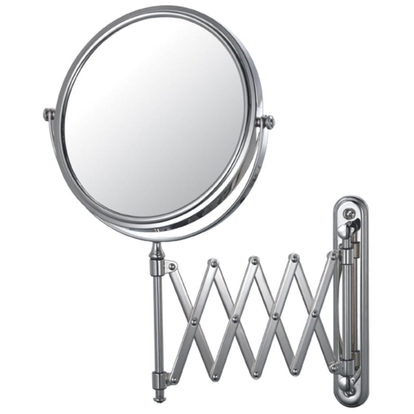 Aptations Mirror Image 9" x 15" Chrome Wall-Mounted Round 1X/5X Magnifying Makeup Mirror With Retro Accordion Extension