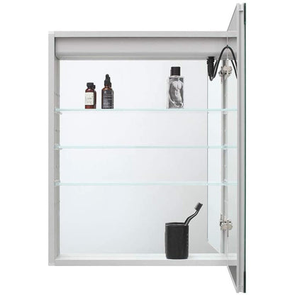 Aquadom Pacifica 20" x 26" Rectangular Recessed or Surface Mount Single View LED Lighted Left-Hinged Bathroom Medicine Cabinet With Defogger And Electrical Outlet