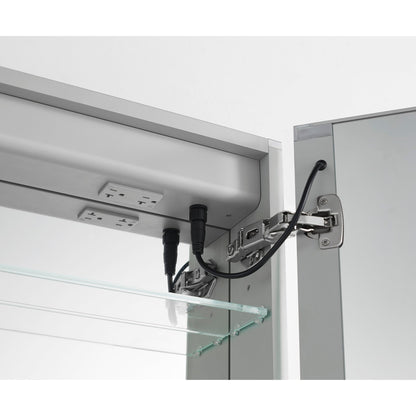 Aquadom Pacifica 20" x 26" Rectangular Recessed or Surface Mount Single View LED Lighted Left-Hinged Bathroom Medicine Cabinet With Defogger And Electrical Outlet