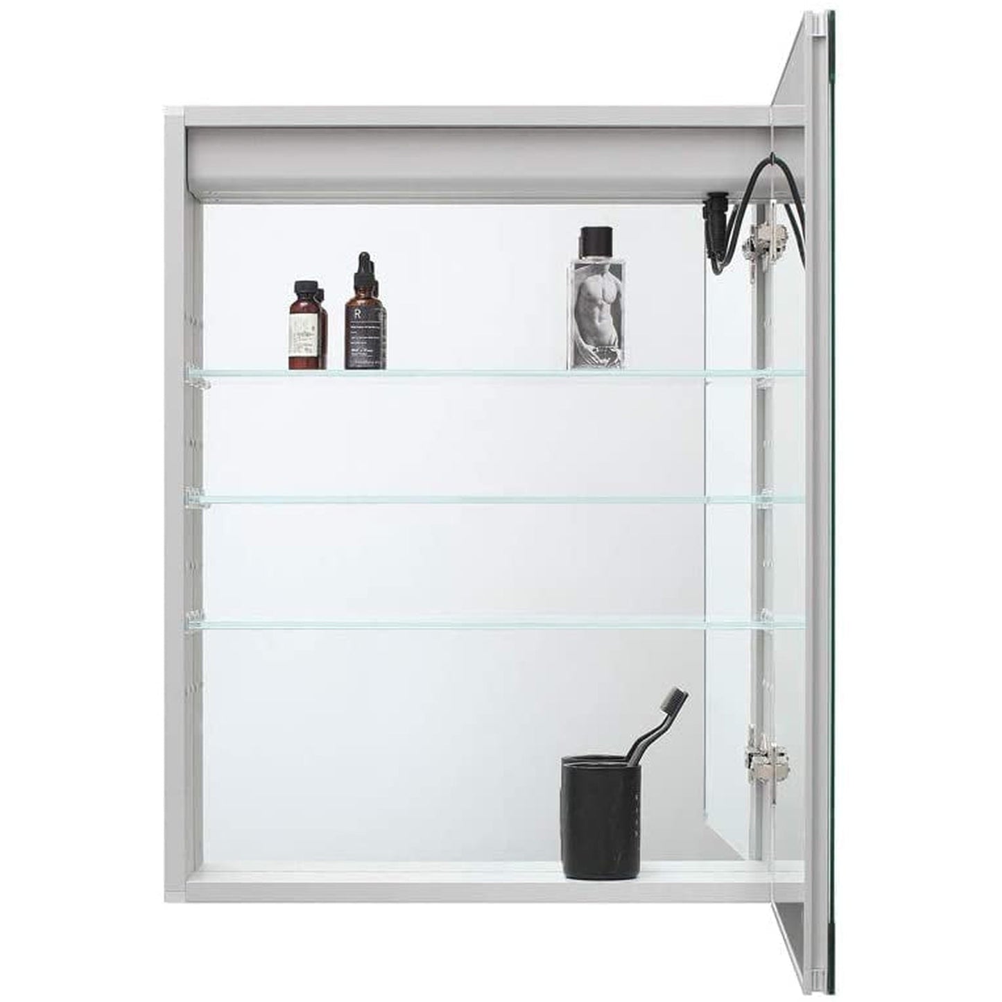 Aquadom Royale Basic 24" x 30" Single View Rectangle Right Hinged Recessed or Surface Mount Medicine Cabinet With LED Lighting, Touch Screen Button, Dimmer