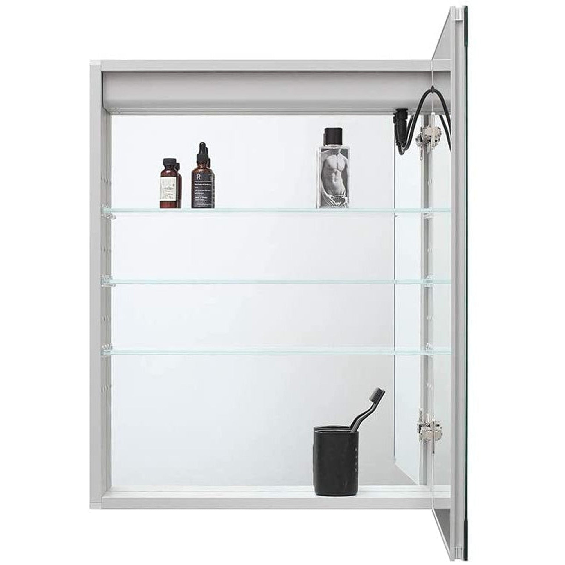 Aquadom Royale Basic Q 24" x 30" Single View Rectangle Left Hinged Recessed or Surface Mount Medicine Cabinet With LED Lighting, Touch Screen Button, Dimmer