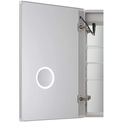 Aquadom Royale Plus 24" x 30" Rectangle Recessed or Surface Mount Single View Right Hinged LED Lighted Bathroom Medicine Cabinet With Defogger, Electrical Outlet, Magnifying Mirror