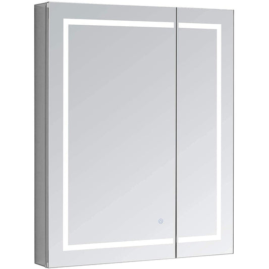 Aquadom Royale Plus 30" x 30" Square Recessed or Surface Mount Bi-View LED Lighted Bathroom Medicine Cabinet With Defogger, Electrical Outlet, Magnifying Mirror
