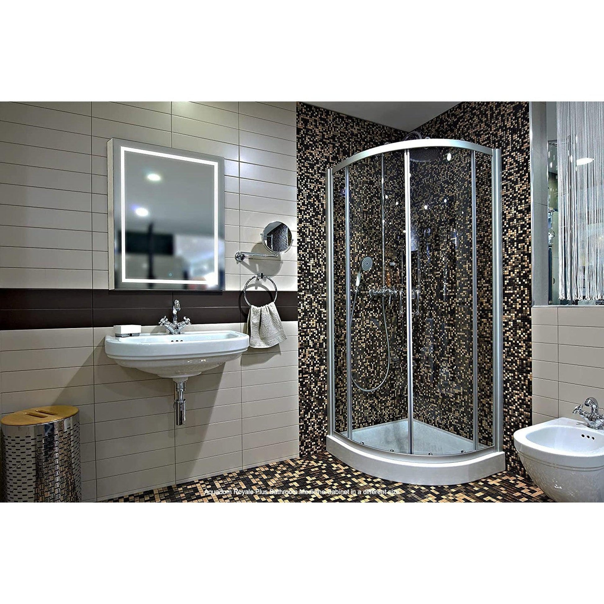 Aquadom Royale Plus 36" x 36" Square Recessed or Surface Mount Bi-View LED Lighted Bathroom Medicine Cabinet With Defogger, Electrical Outlet, Magnifying Mirror