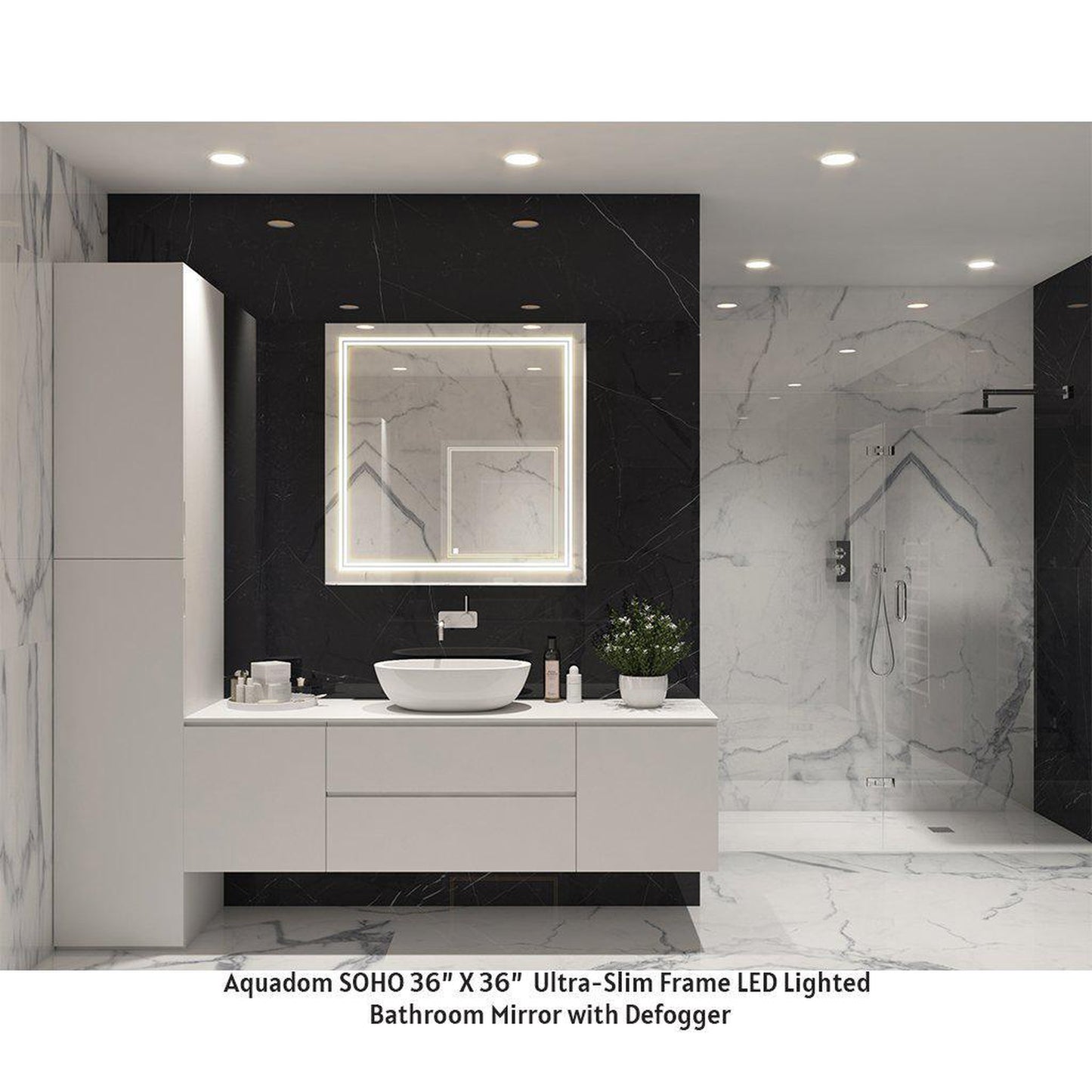 Aquadom SOHO 30" x 30" Square Ultra-Slim Frame LED Lighted Bathroom Mirror With Defogger