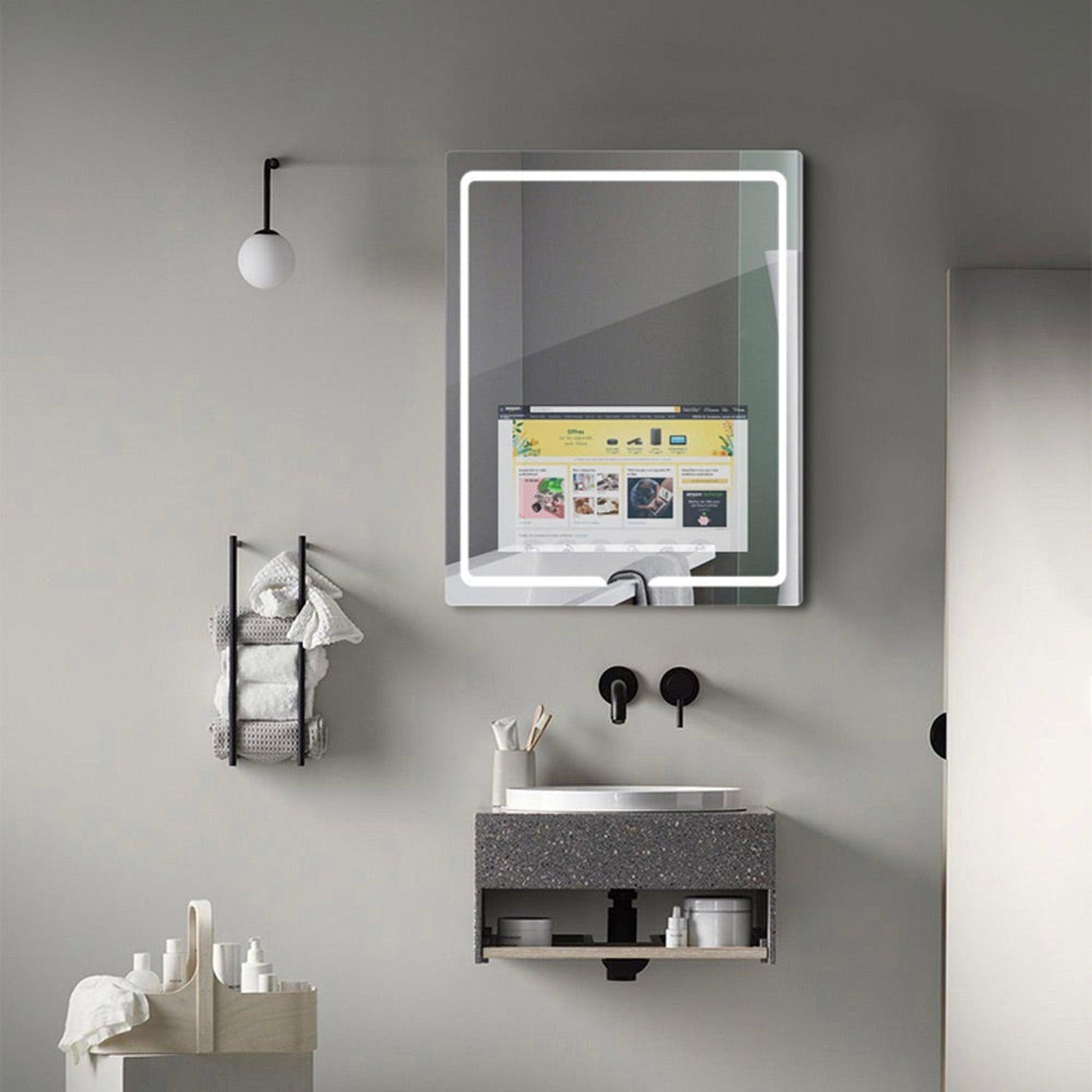 Aquadom Vision 24" x 32" Smart LED Lighted Bathroom Mirror With Built-in TV and Defogger