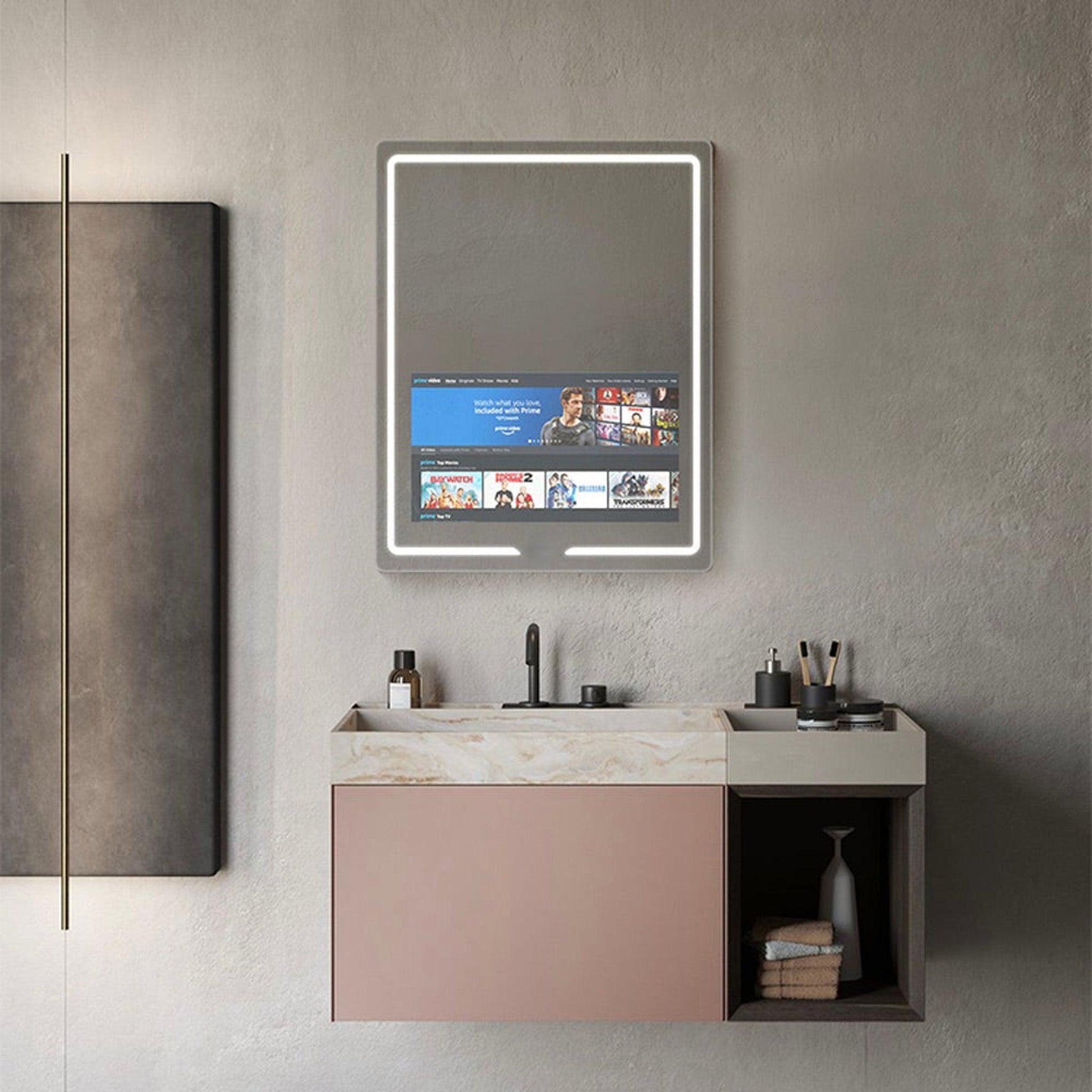 Aquadom Vision 24" x 32" Smart LED Lighted Bathroom Mirror With Built-in TV and Defogger