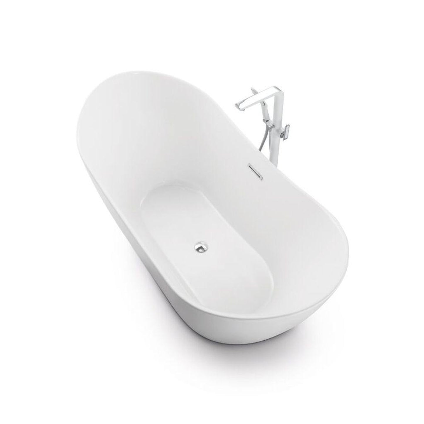Aquareasons 67’’ White Acrylic Ultra-Thin Rim Design Freestanding Soaking Bathtub With Drainer and Overflow