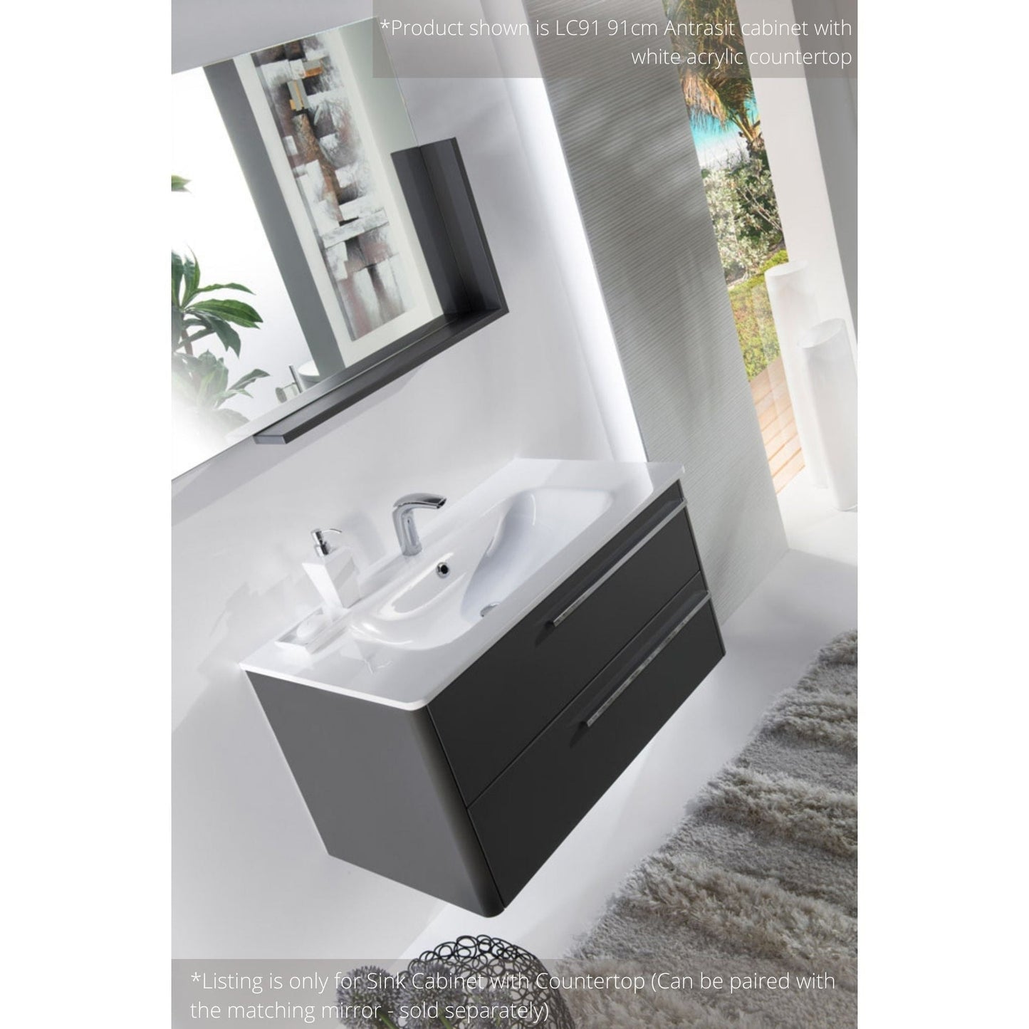 Armadi Art Moderno Luce 28” x 20” Antrasit Vanity with White Acrylic Countertop