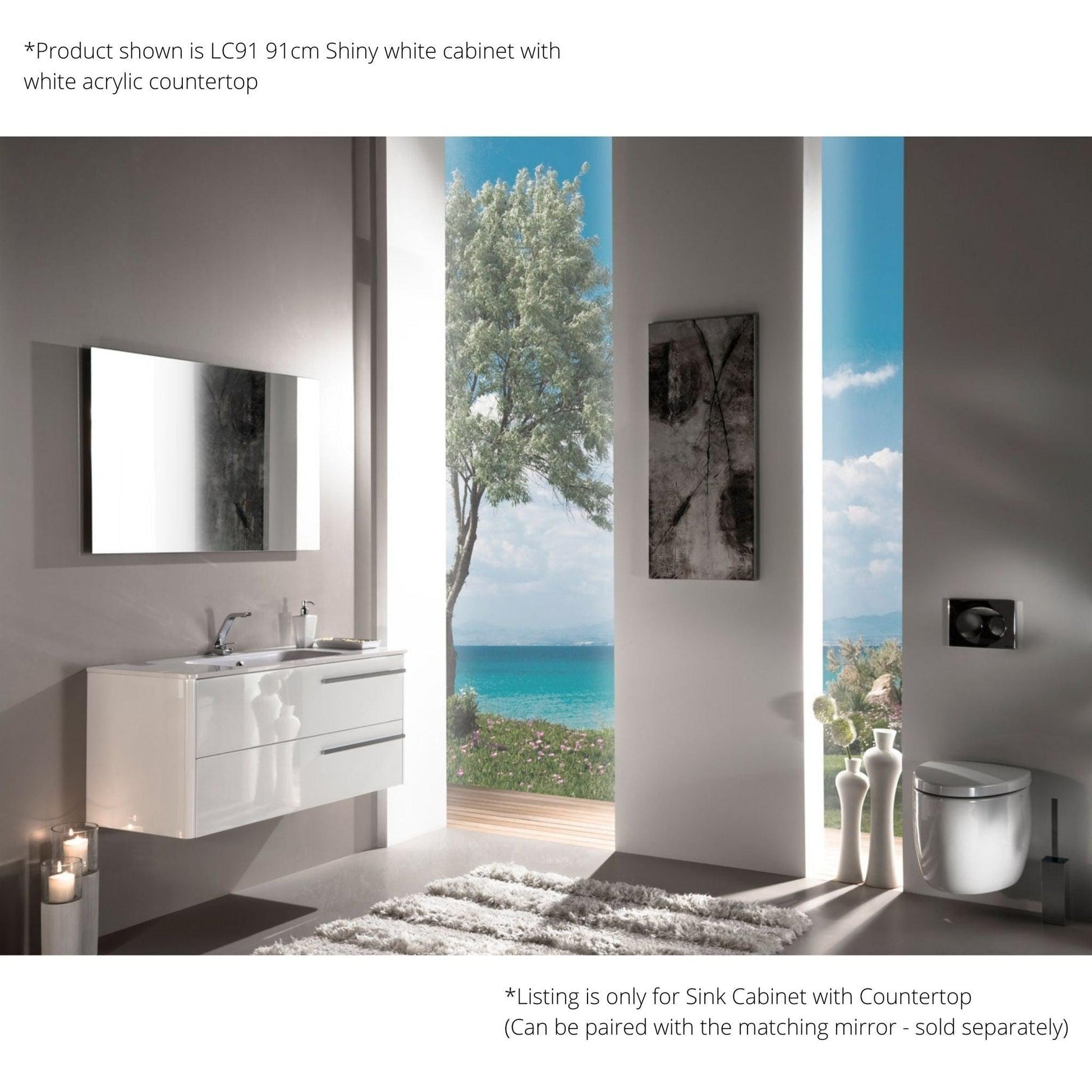 Armadi Art Moderno Luce 28” x 20” Shiny White Vanity with White Acrylic Countertop
