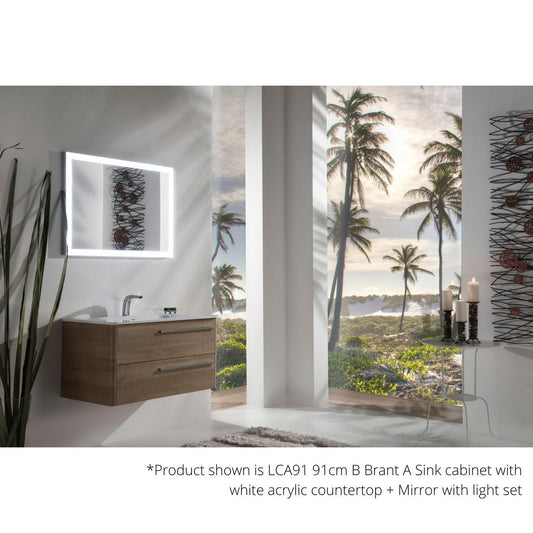 Armadi Art Moderno Luce 36” x 20” Matte White Vanity With White Acrylic Countertop and Mirror With Front Lights on All Sides