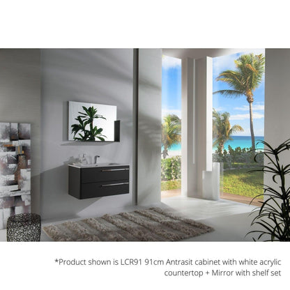 Armadi Art Moderno Luce 36” x 20” Trojan PB Vanity With White Acrylic Countertop and Mirror With Shelf