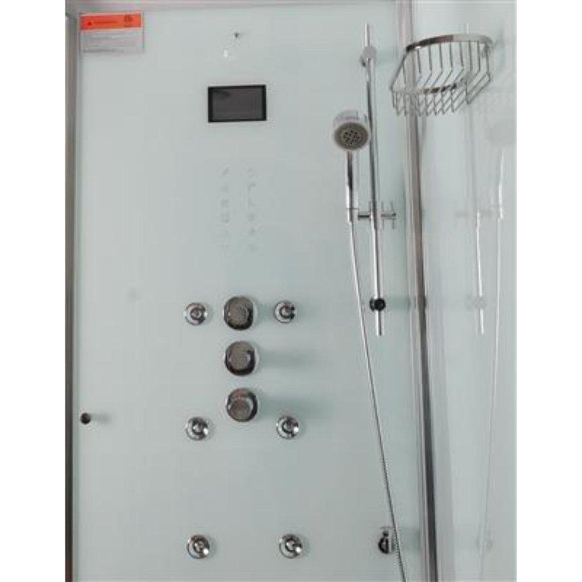 Athena 59" x 36" x 89" One Person Framed Rectangle Left Handed White Colored Steam Shower With Hinged Door & 6 Massage Jets