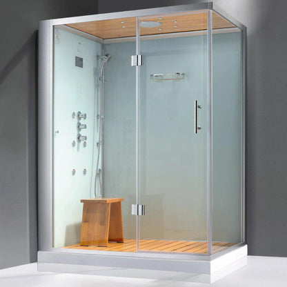 Athena 59" x 36" x 89" One Person Framed Rectangle Left Handed White Colored Steam Shower With Hinged Door & 6 Massage Jets