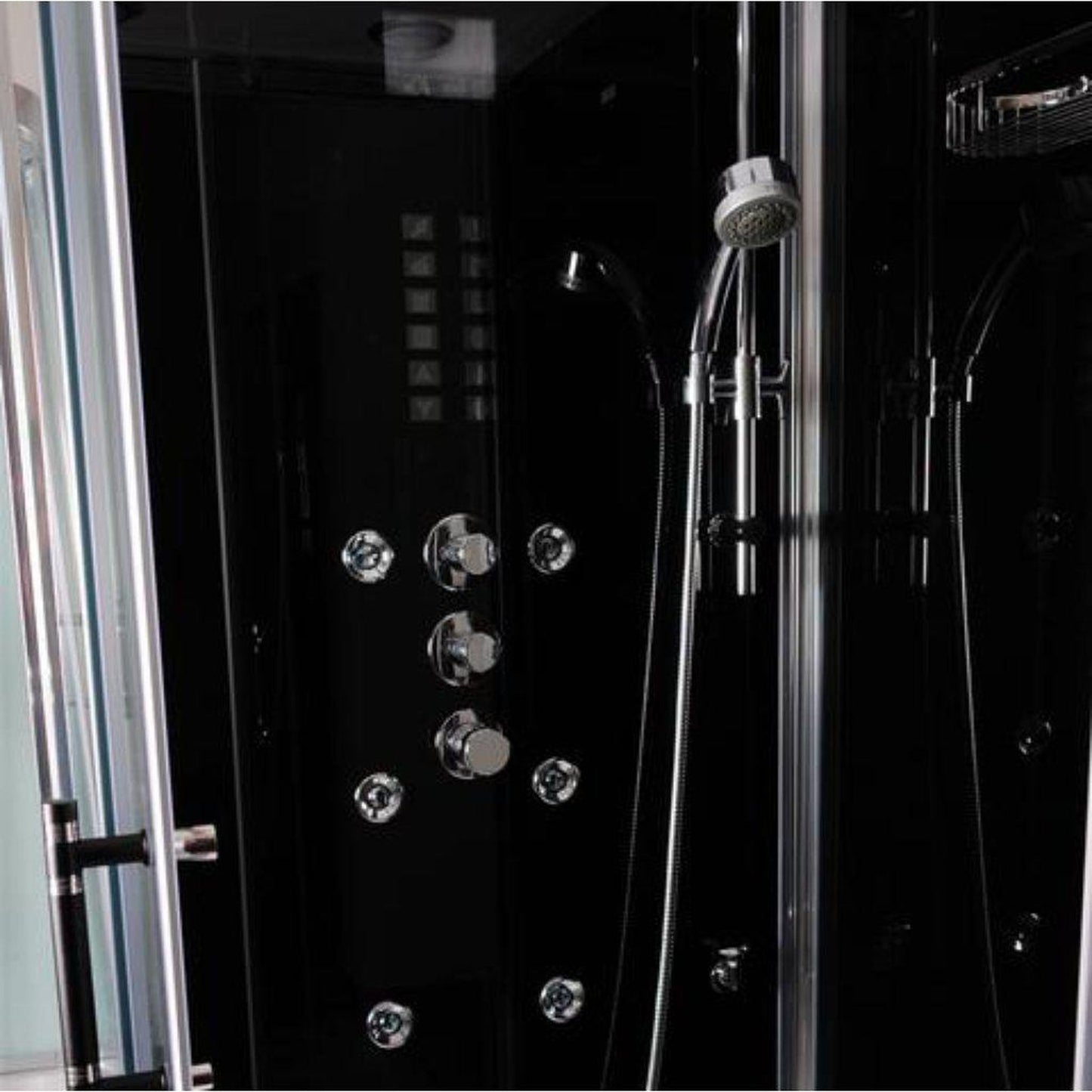 Athena 59" x 36" x 89" Two Person Framed Rectangle Left Handed Black Colored Steam Shower With Hinged Door & 12 Massage Jets