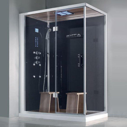 Athena 59" x 36" x 89" Two Person Framed Rectangle Left Handed Black Colored Steam Shower With Hinged Door & 12 Massage Jets