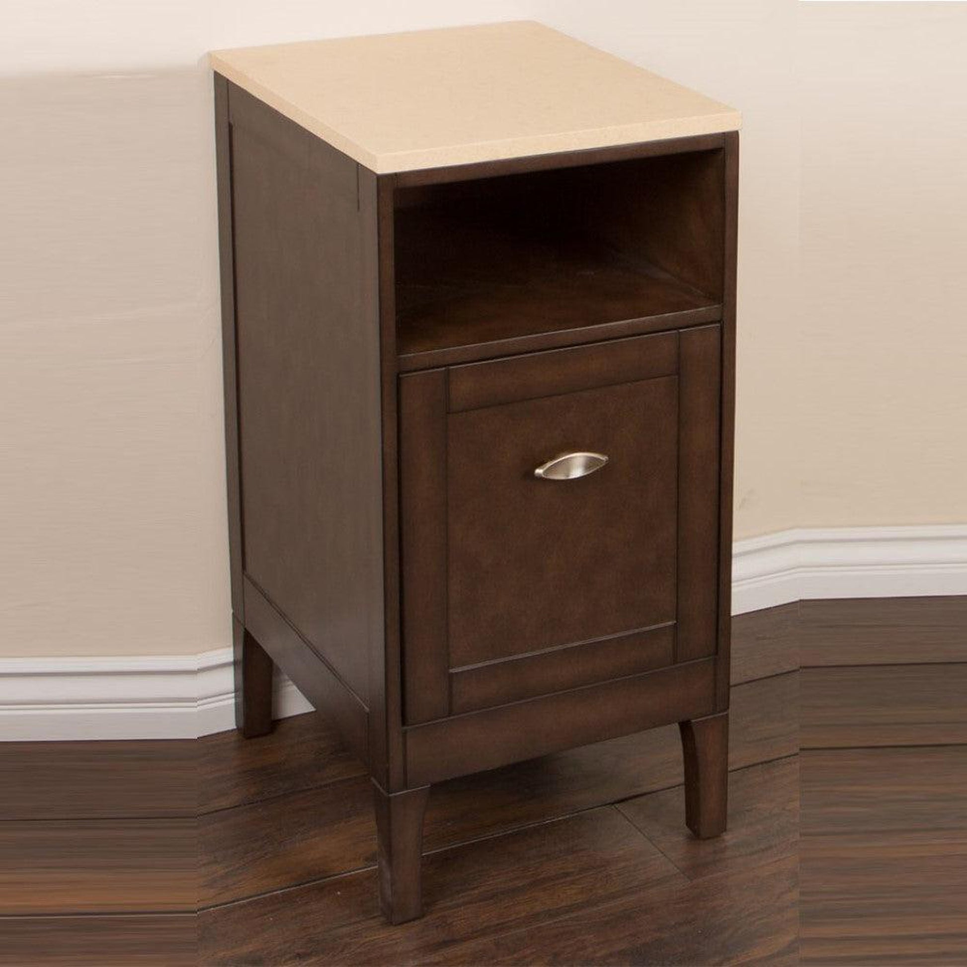 Bellaterra Home 16" Sable Walnut Freestanding Side Cabinet With Quartz Counter Top