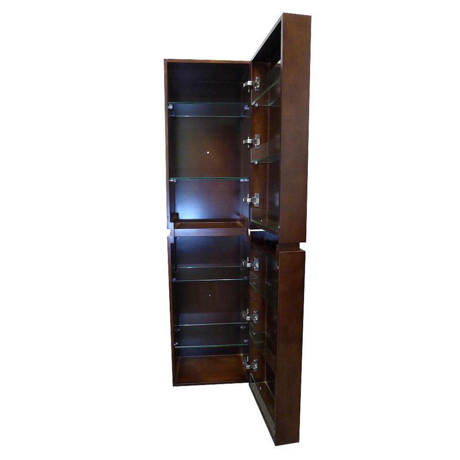 Bellaterra Home 16" Walnut Wall-Mounted Linen Cabinet With 10 Glass Shelves
