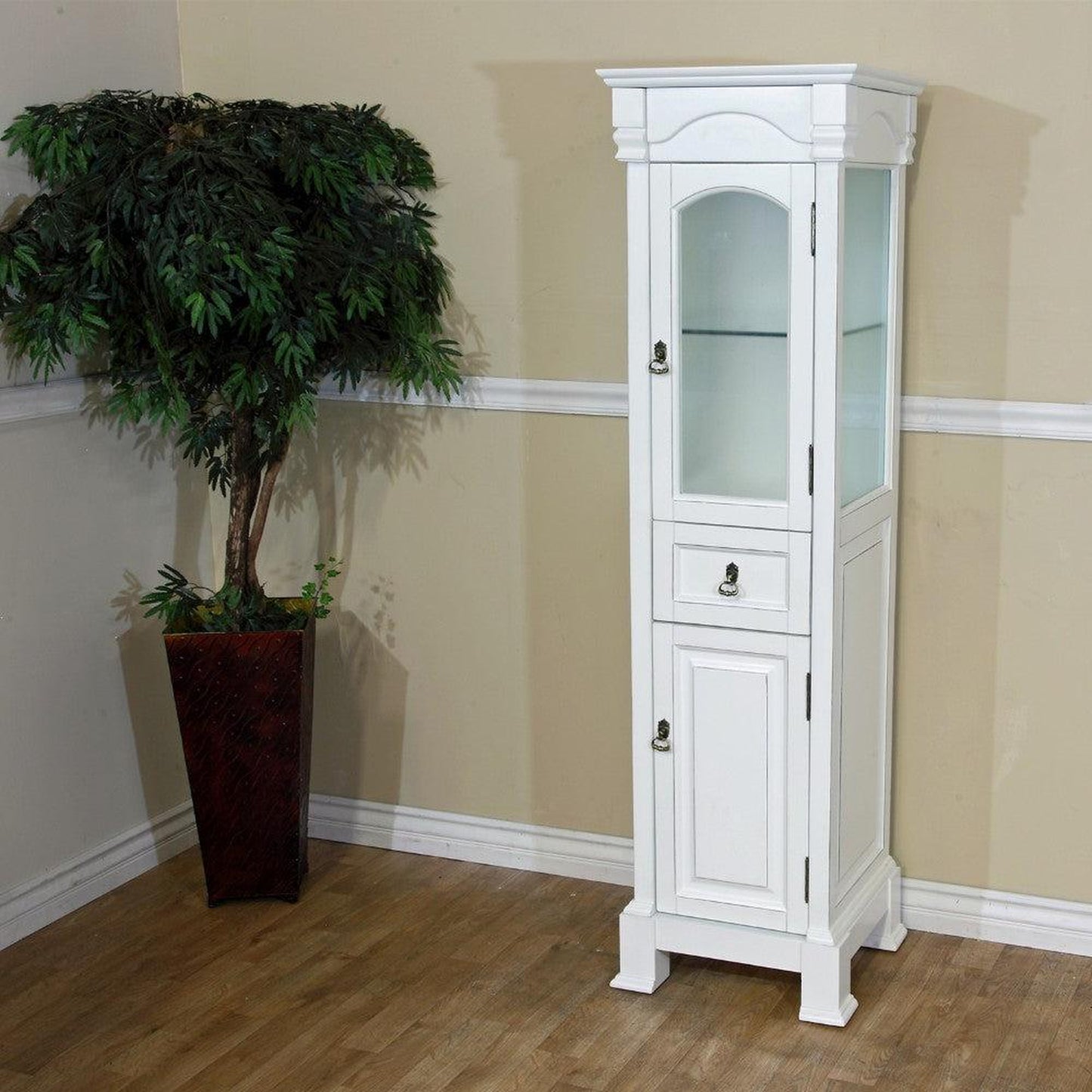 Bellaterra Home 18" 2-Door 1-Drawer White Freestanding Linen Cabinet