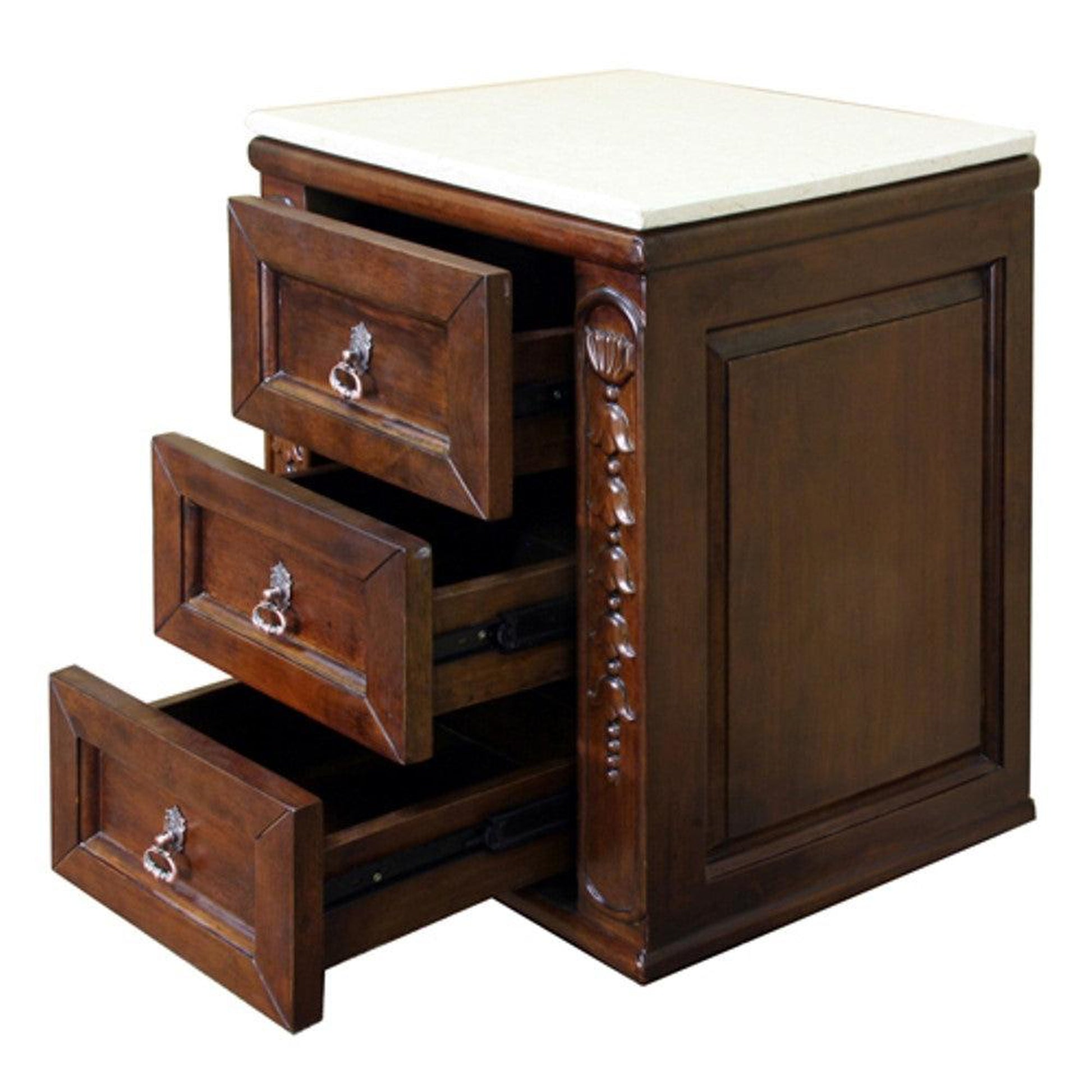 Bellaterra Home 18" 3-Drawer Walnut Wall-Mounted Bridge Unit Cabinet With Carrara White Marble Counter Top